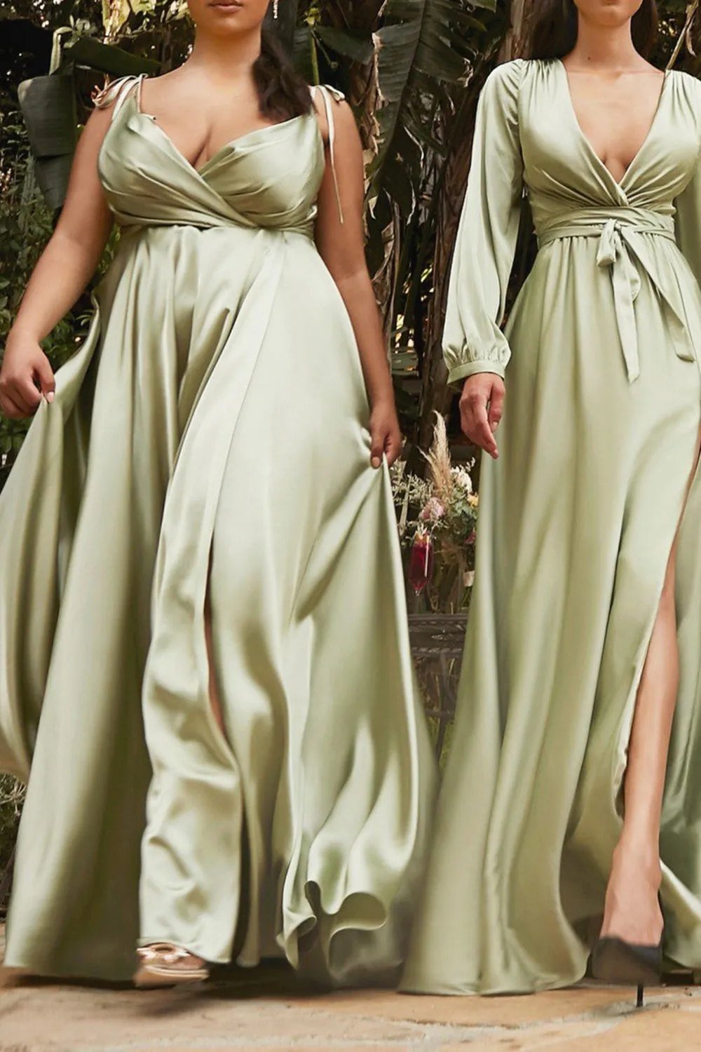 Sexy Satin Split Front Spaghetti Strapes Prom Dress