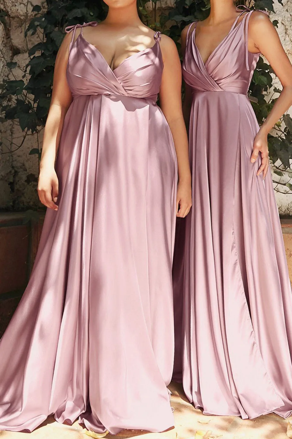 Sexy Satin Split Front Spaghetti Strapes Prom Dress
