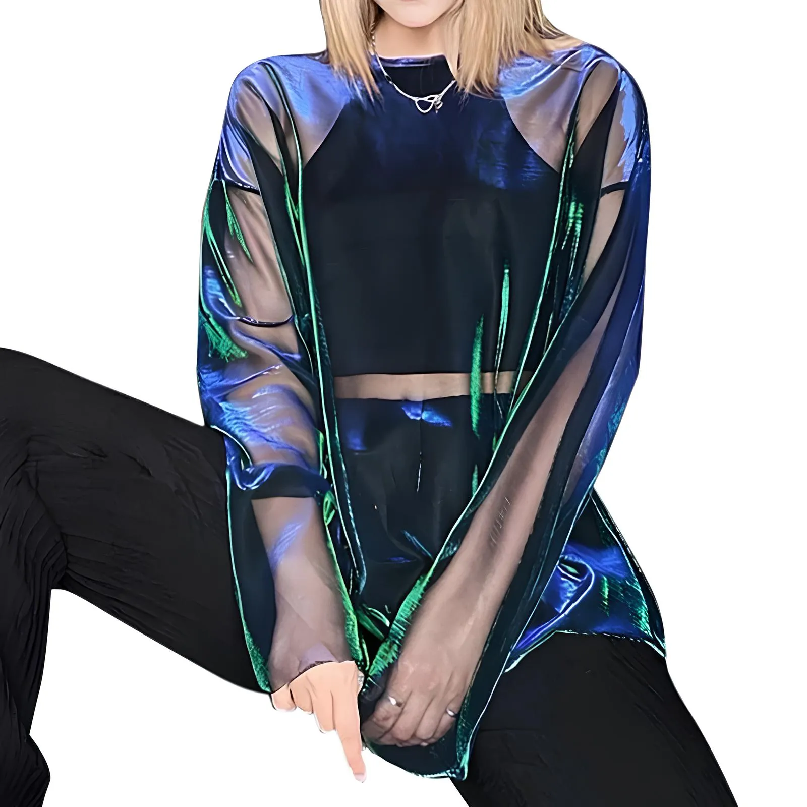 Sexy Solid See-Through Long Sleeve T-Shirt