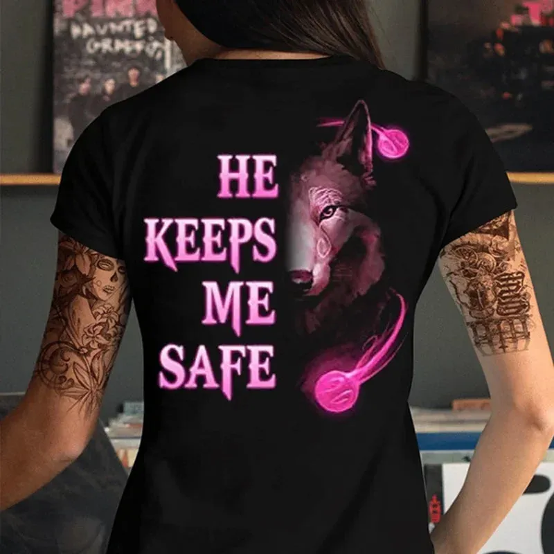 She Keeps Me Strong He Keeps Me Safe Couple Matching T Shirt