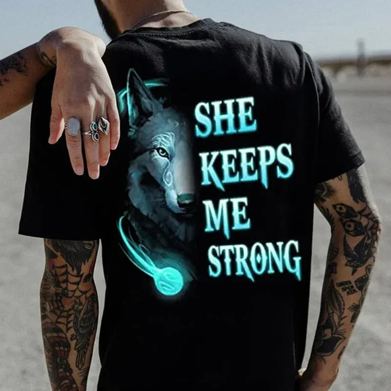 She Keeps Me Strong He Keeps Me Safe Couple Matching T Shirt