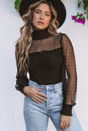 Sheer Dotty Ribbed Velvet Bodysuit
