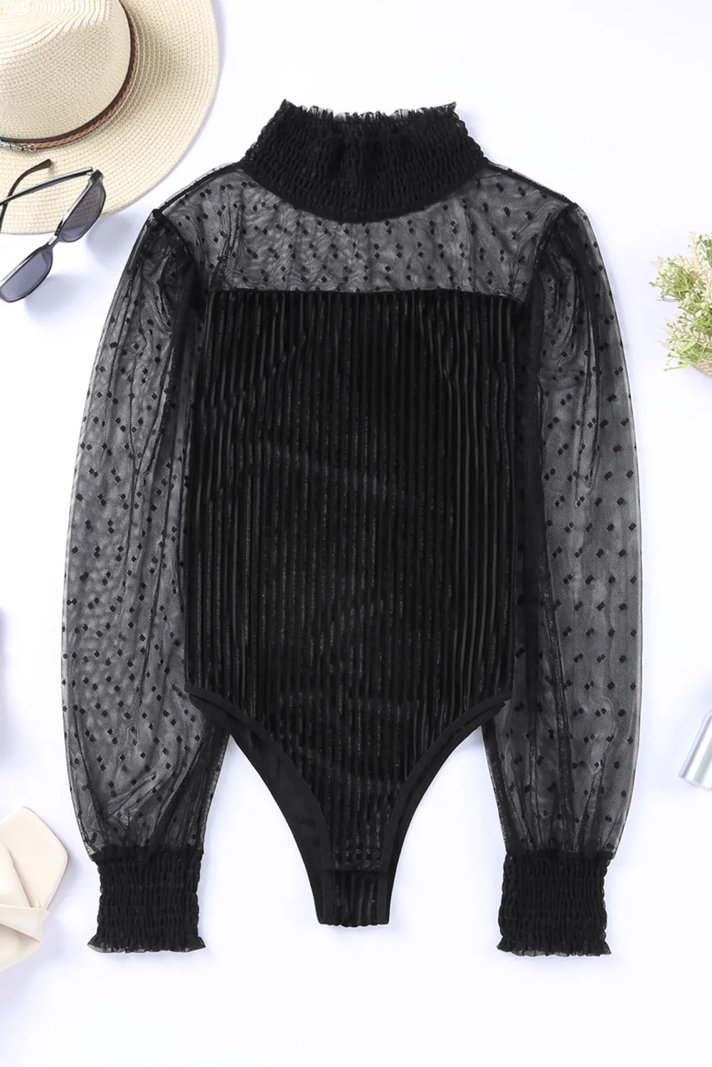 Sheer Dotty Ribbed Velvet Bodysuit
