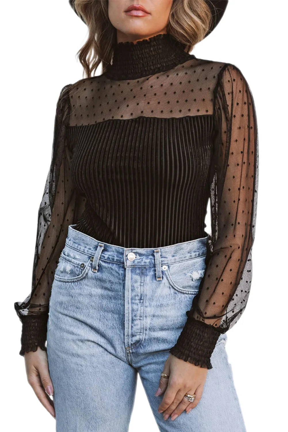 Sheer Dotty Ribbed Velvet Bodysuit