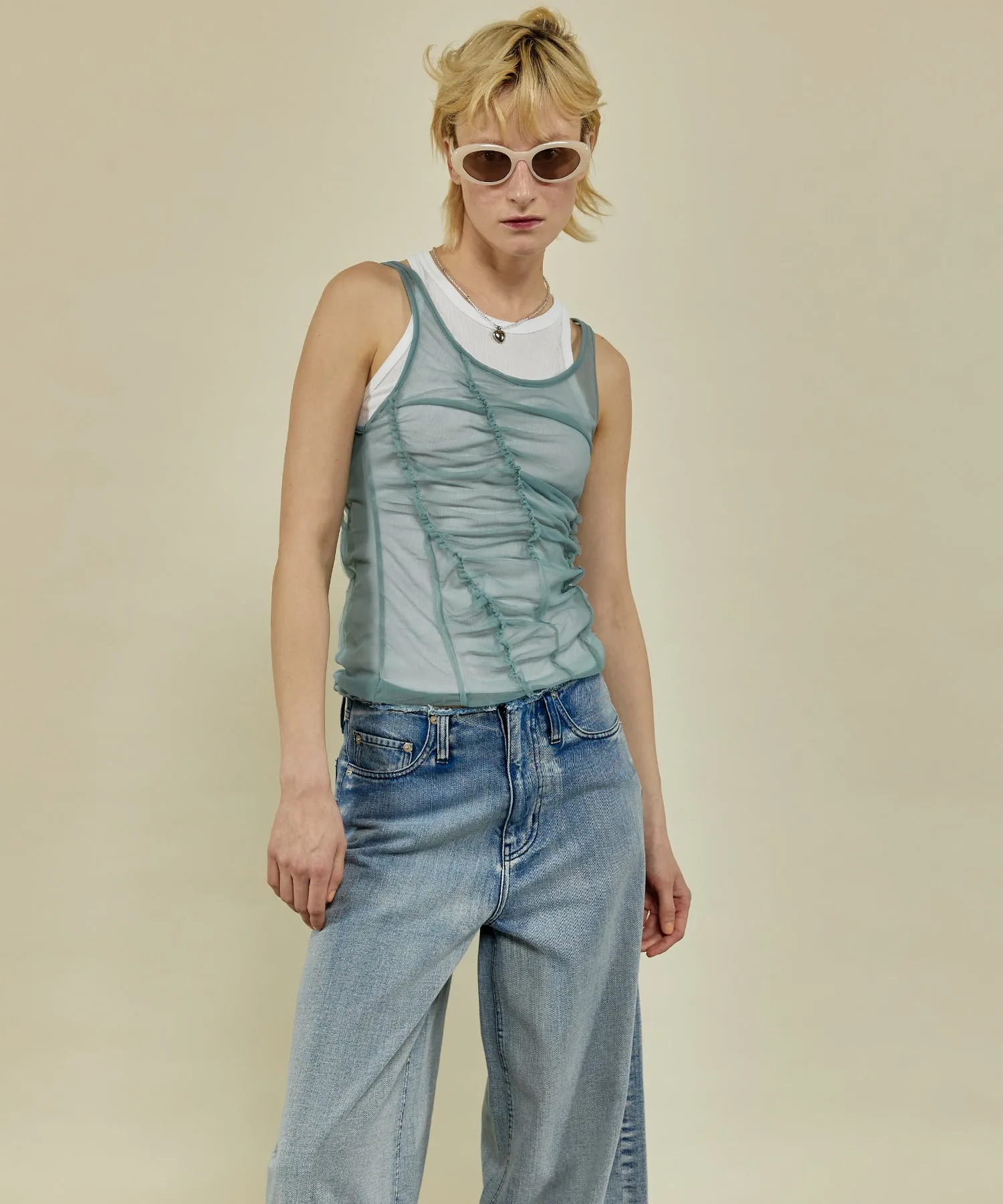 Sheer Drape layered Tank Top