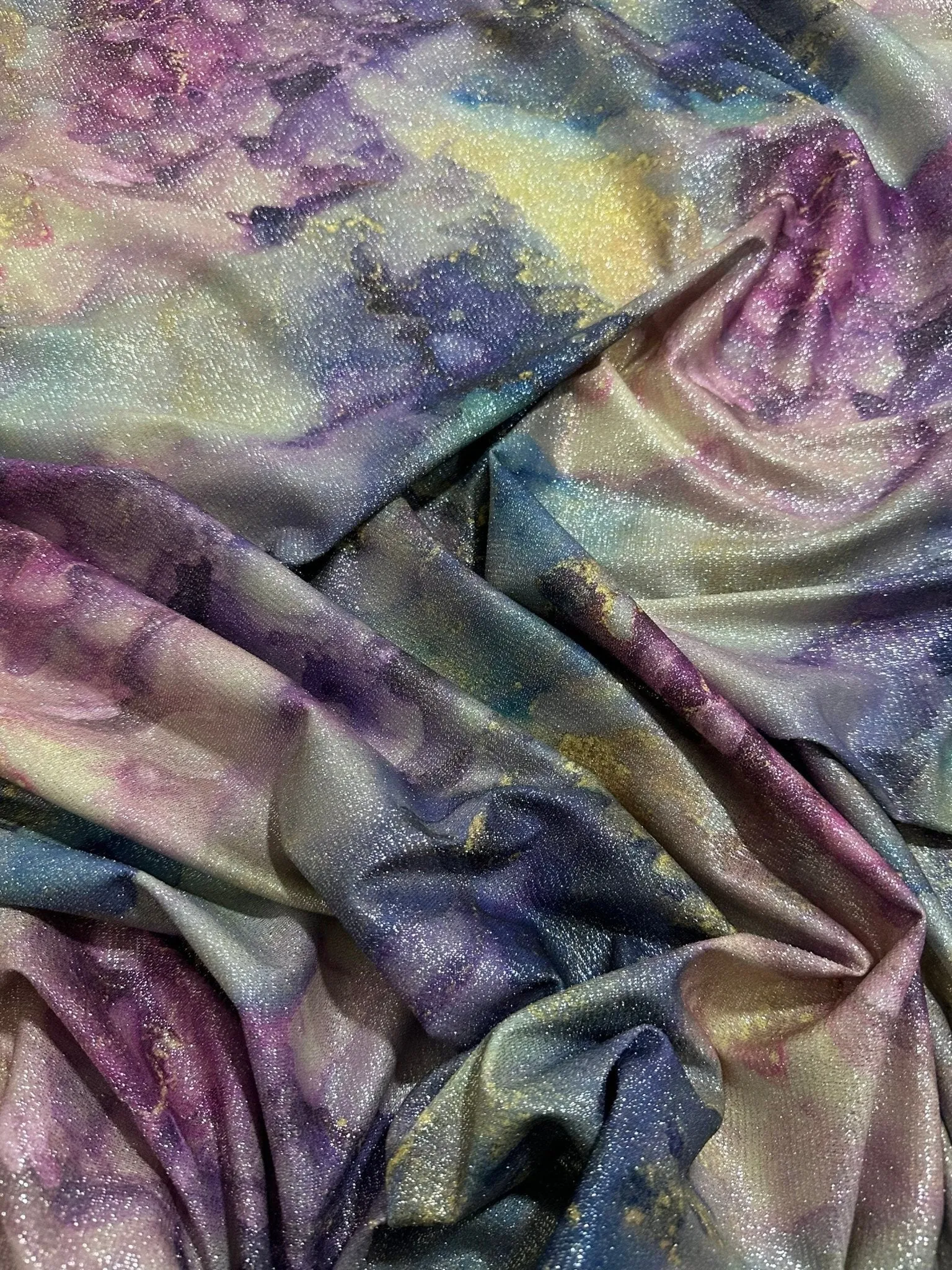 Shimmering Tie Dye Lurex Fabric with Glitter - 4-Way Stretch Material