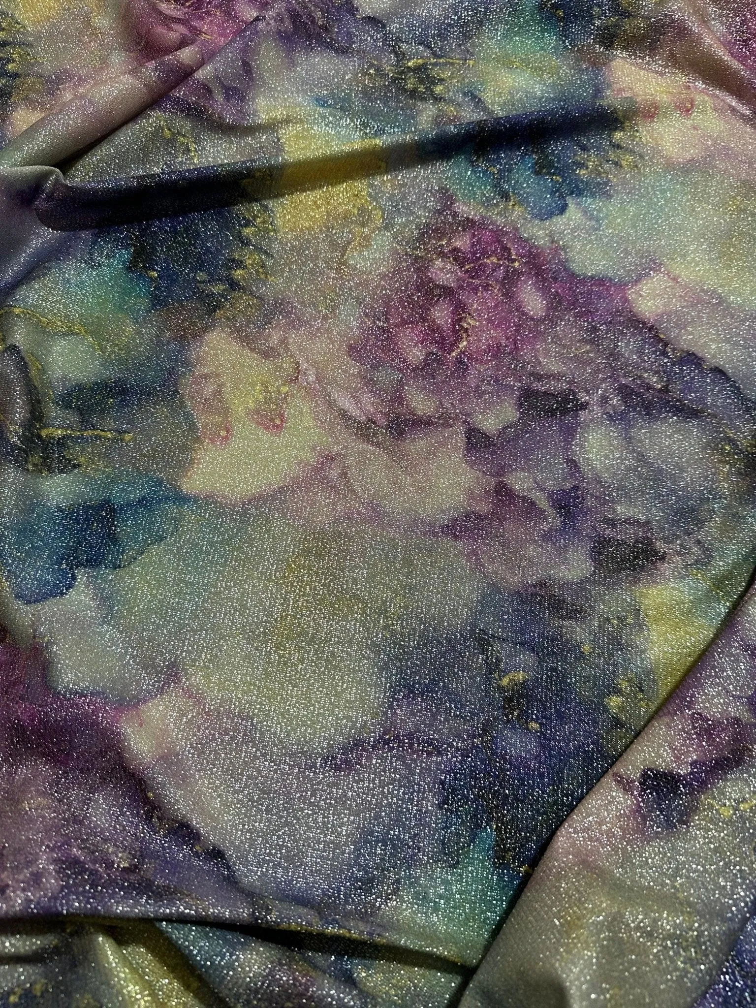Shimmering Tie Dye Lurex Fabric with Glitter - 4-Way Stretch Material