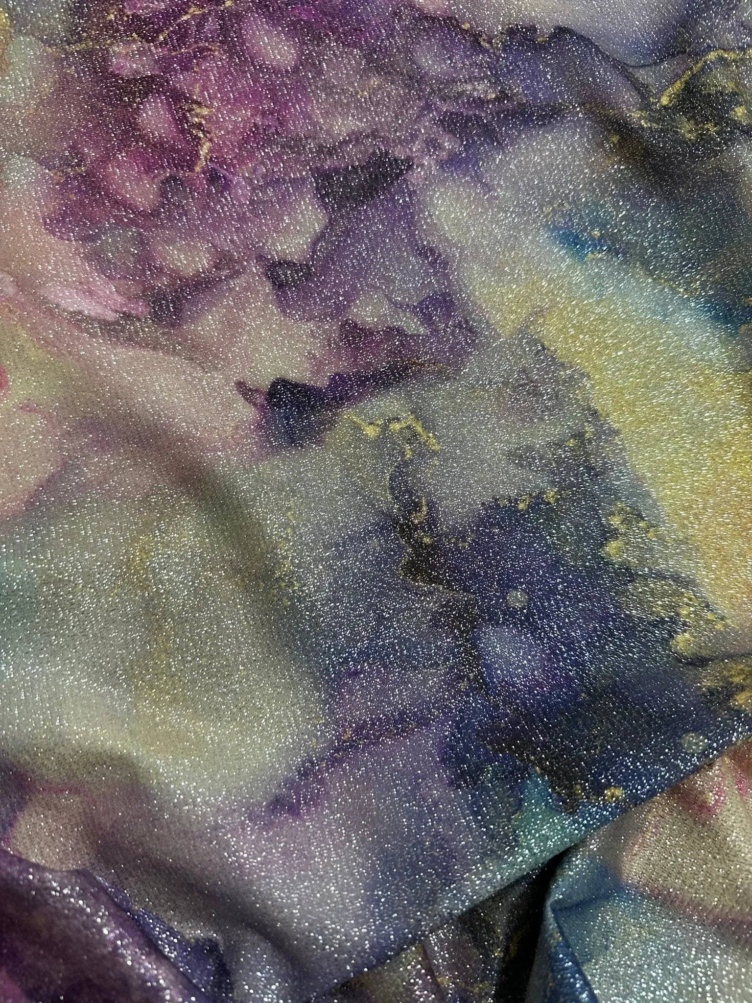 Shimmering Tie Dye Lurex Fabric with Glitter - 4-Way Stretch Material