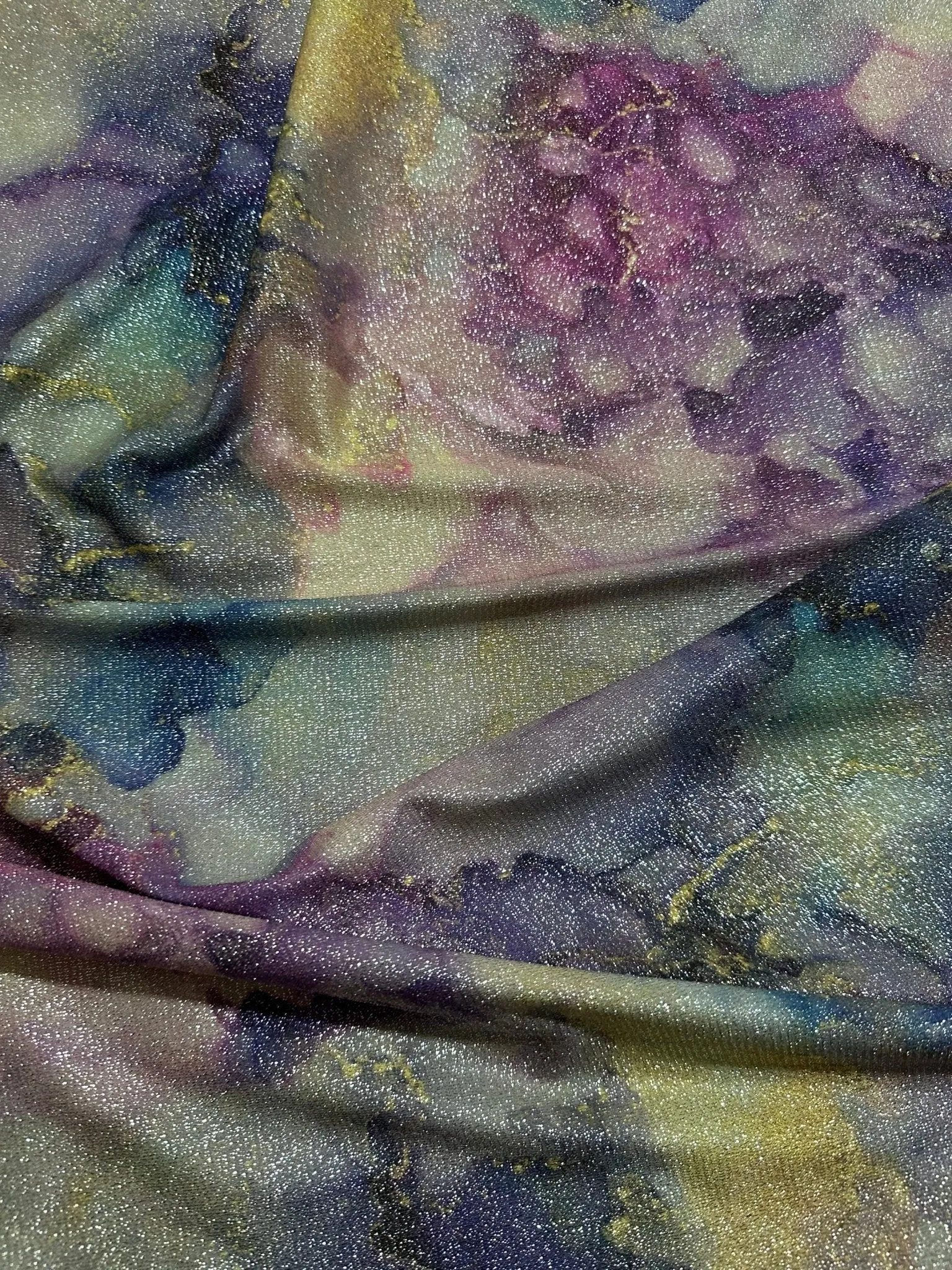Shimmering Tie Dye Lurex Fabric with Glitter - 4-Way Stretch Material