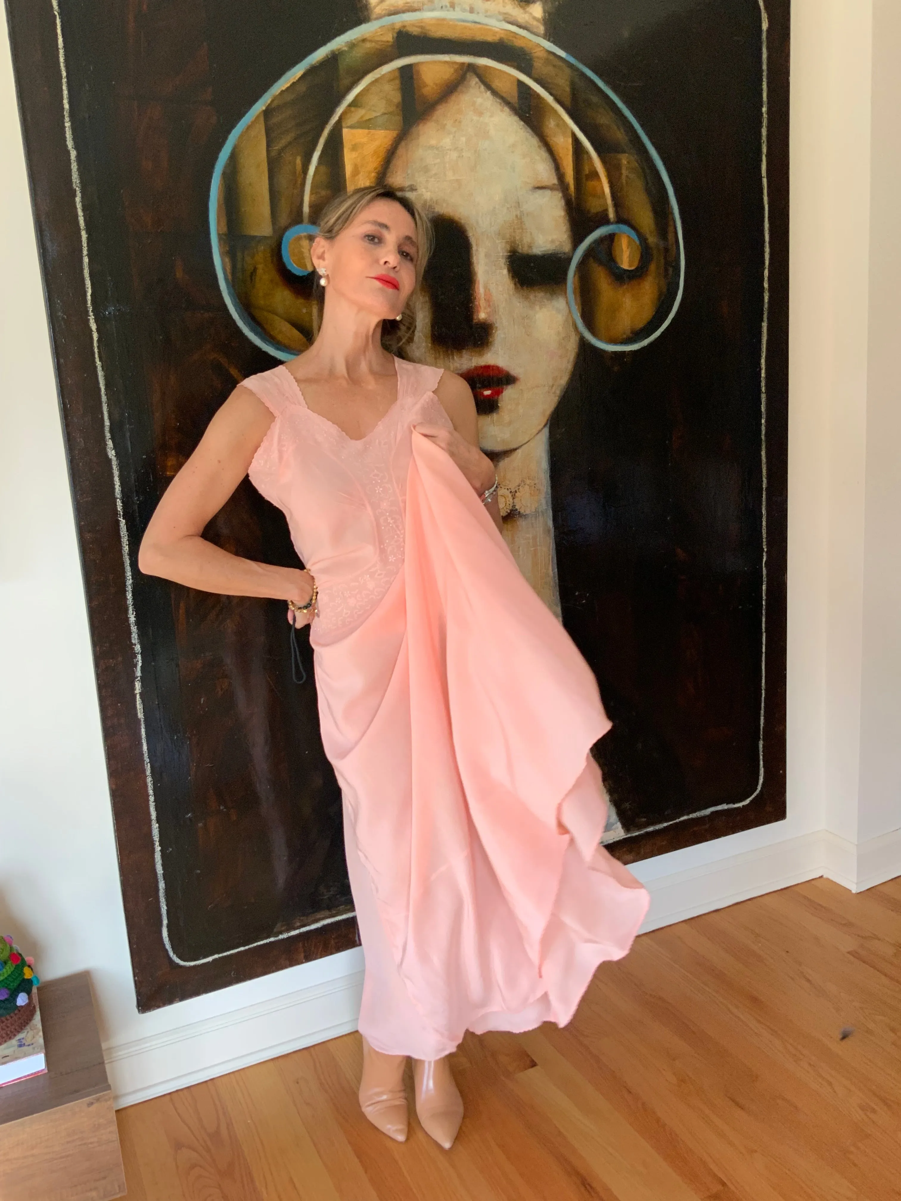 Silk Nightgown Embroidered - 40s - 40O