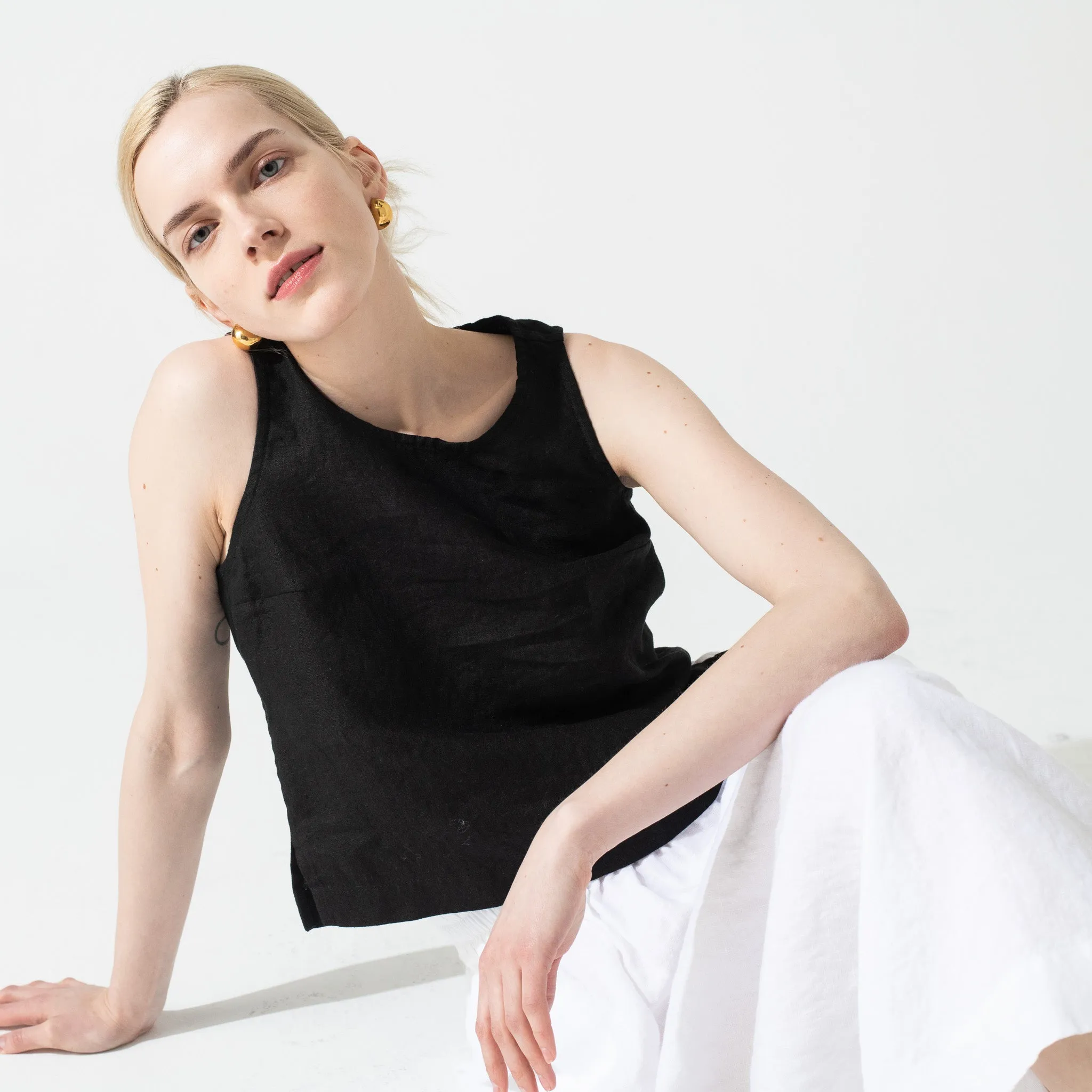 SION gathered linen skirt in White