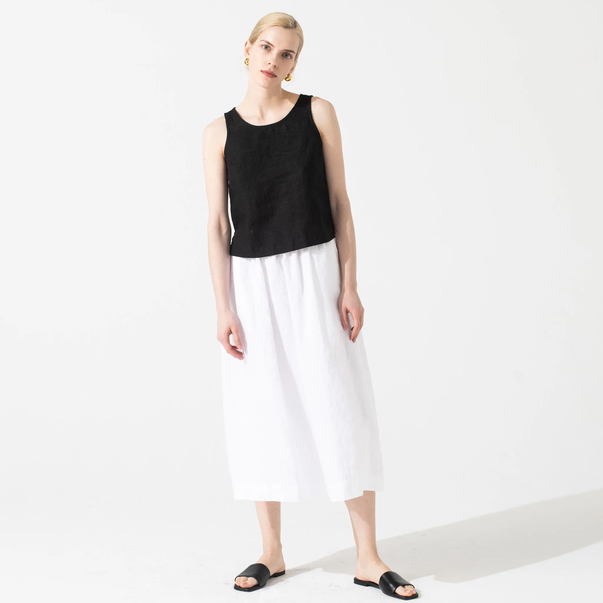 SION gathered linen skirt in White