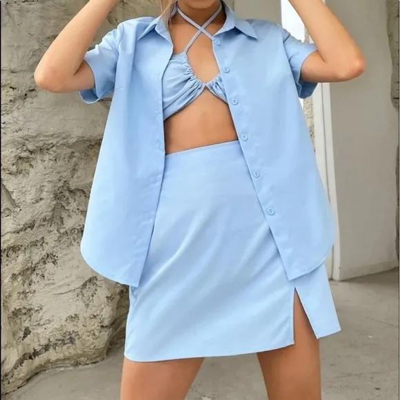 Skirt , halter , button down top set 3 piece