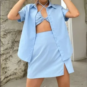 Skirt , halter , button down top set 3 piece
