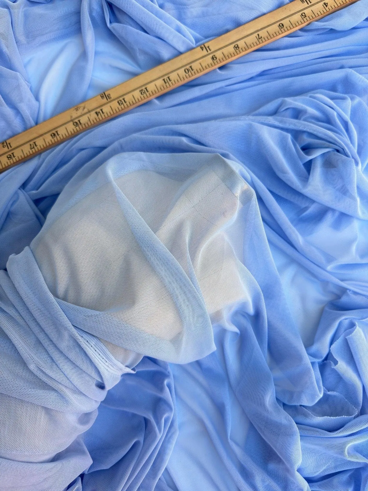 Sky Blue 4-Way Stretch Power Mesh Fabric by Yard, Soft Sheer, and Luxury Fabric for Bridal, Lingerie, Yoga Wear, Dresses, Event Decoration