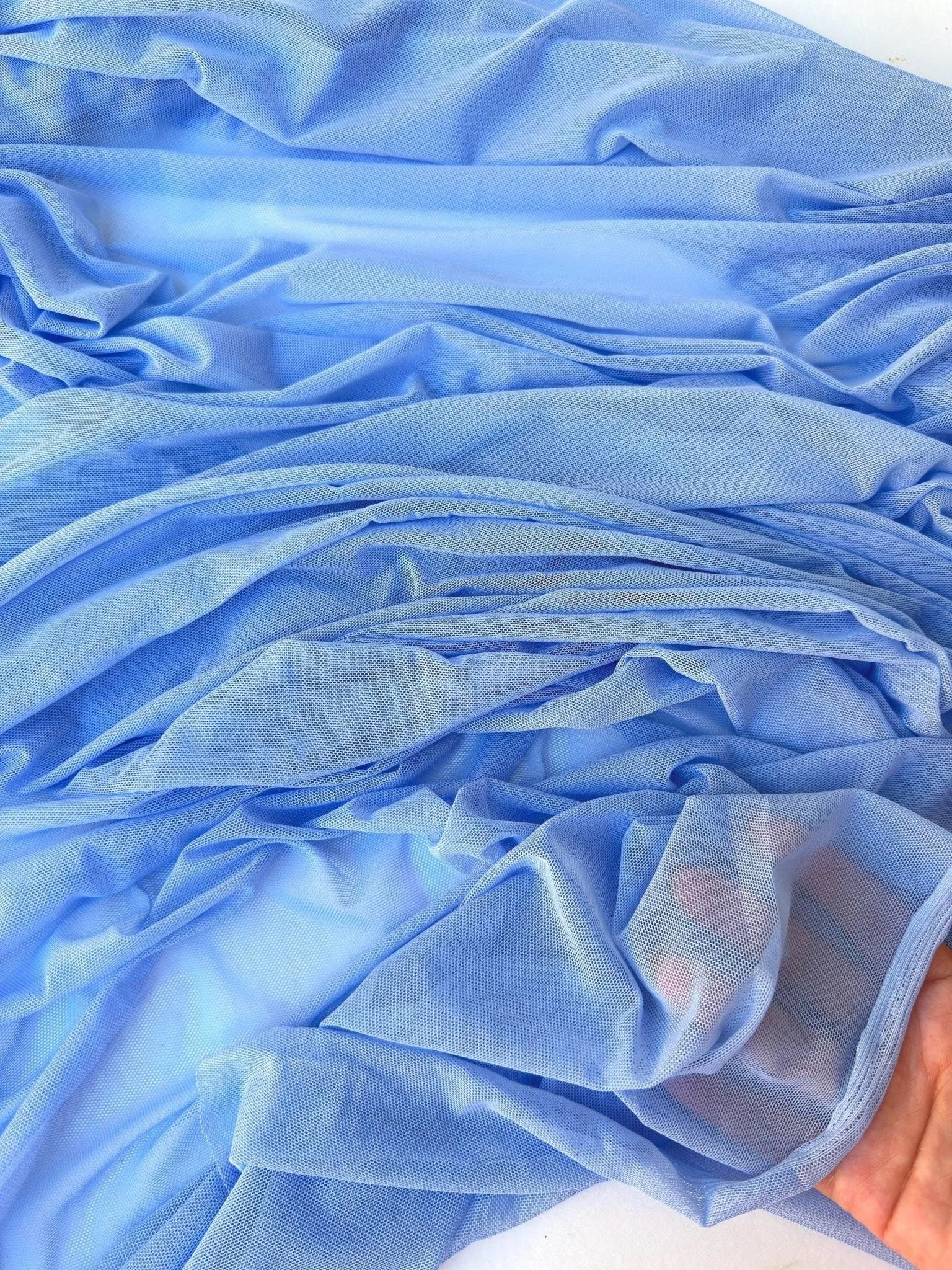 Sky Blue 4-Way Stretch Power Mesh Fabric by Yard, Soft Sheer, and Luxury Fabric for Bridal, Lingerie, Yoga Wear, Dresses, Event Decoration