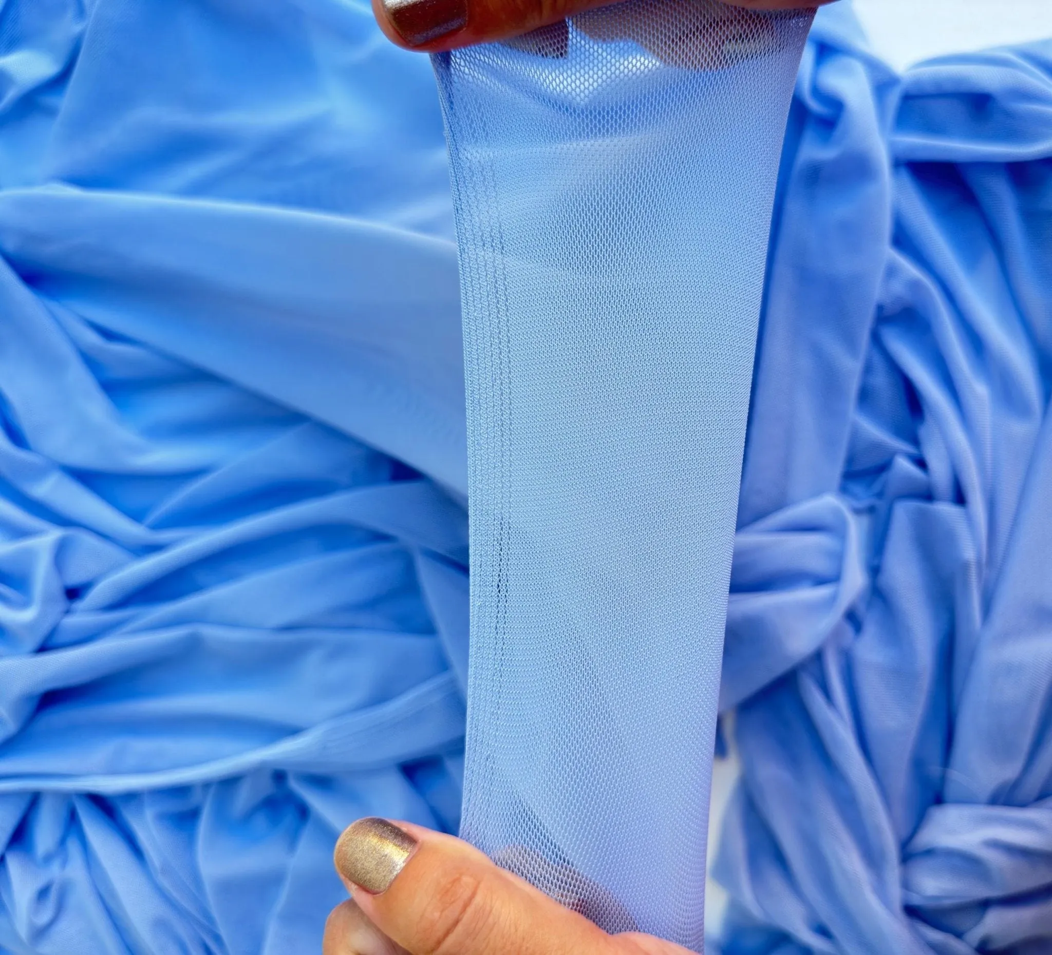 Sky Blue 4-Way Stretch Power Mesh Fabric by Yard, Soft Sheer, and Luxury Fabric for Bridal, Lingerie, Yoga Wear, Dresses, Event Decoration