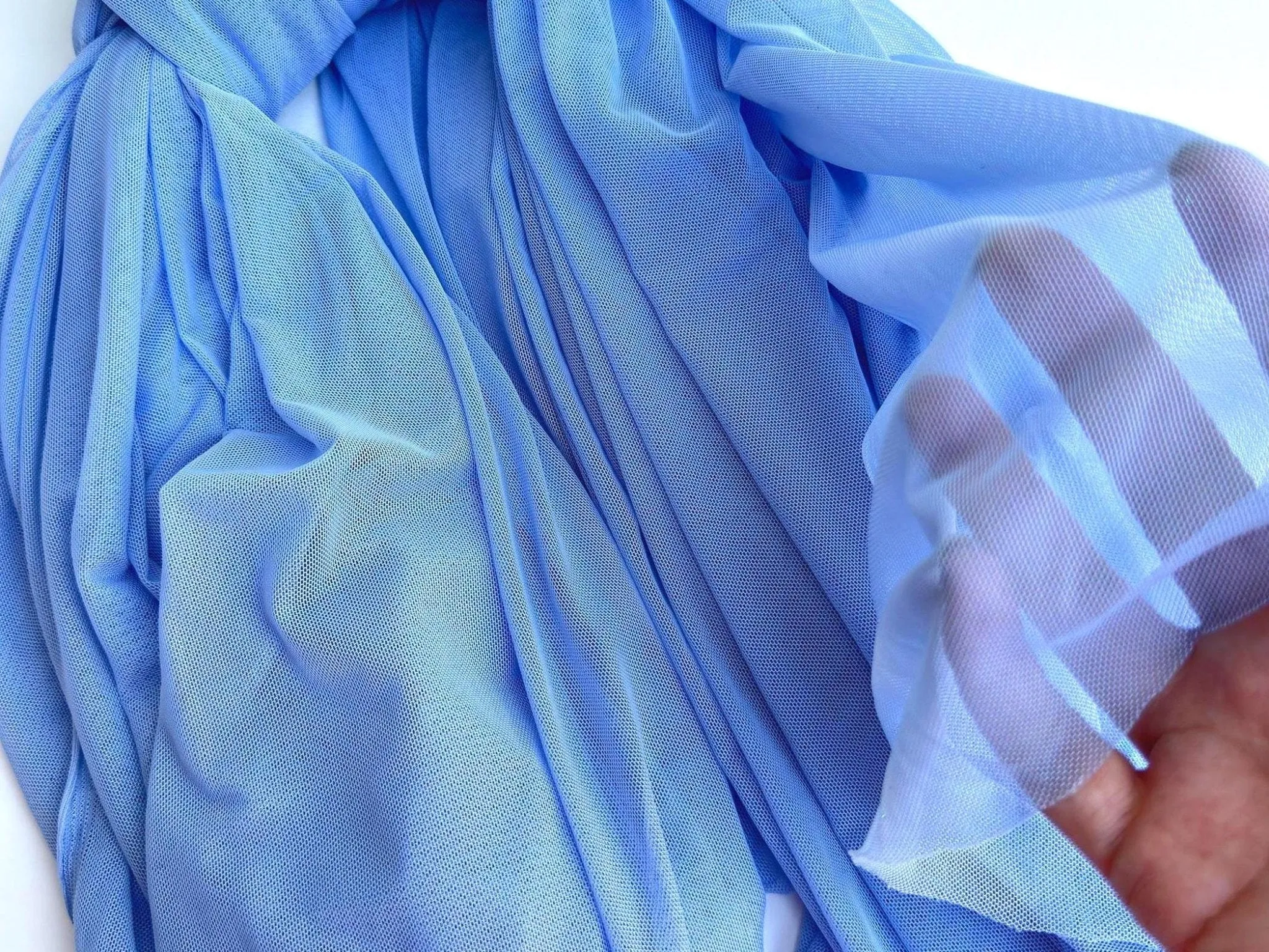 Sky Blue 4-Way Stretch Power Mesh Fabric by Yard, Soft Sheer, and Luxury Fabric for Bridal, Lingerie, Yoga Wear, Dresses, Event Decoration