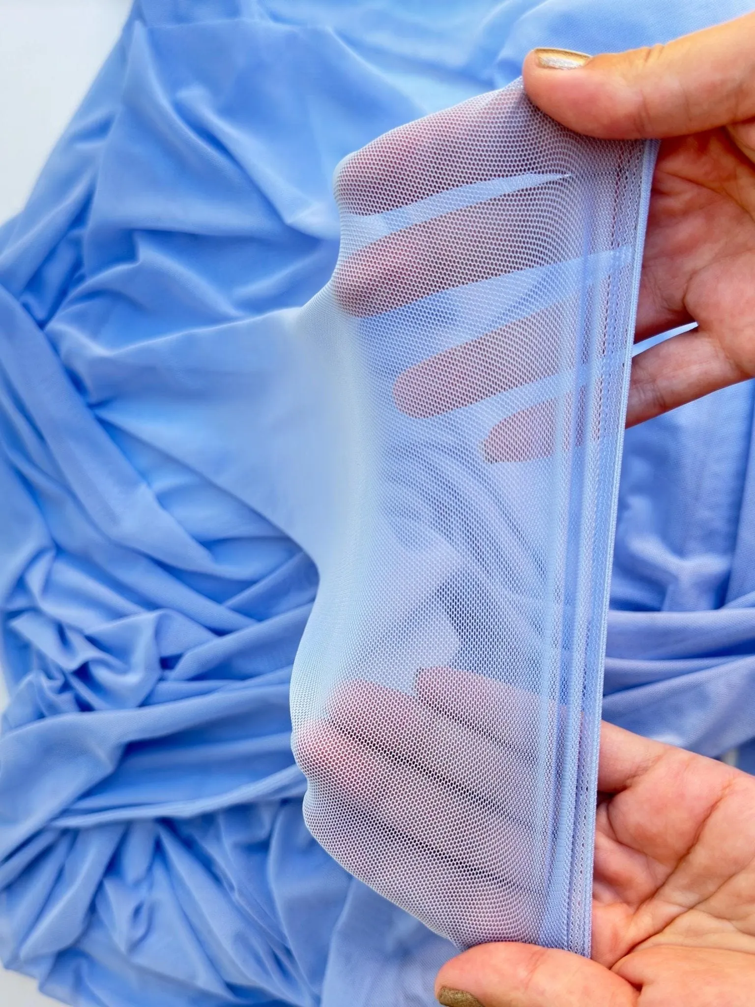 Sky Blue 4-Way Stretch Power Mesh Fabric by Yard, Soft Sheer, and Luxury Fabric for Bridal, Lingerie, Yoga Wear, Dresses, Event Decoration