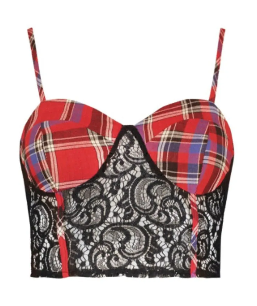 Skye Tartan Panel Lace Bustier Bralet