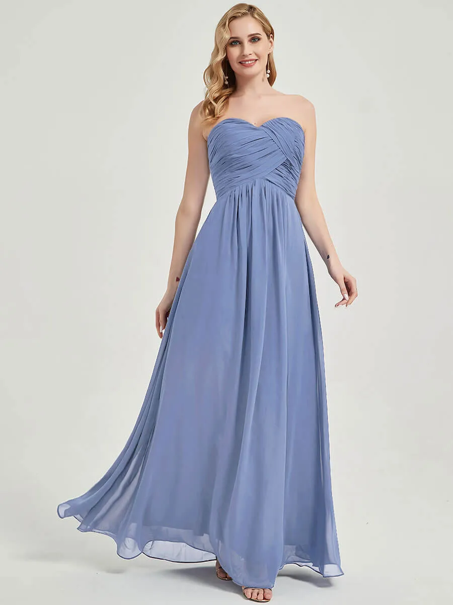 Slate Blue Strapless Sweetheart  Chiffon Maternity Bridesmaid Dress