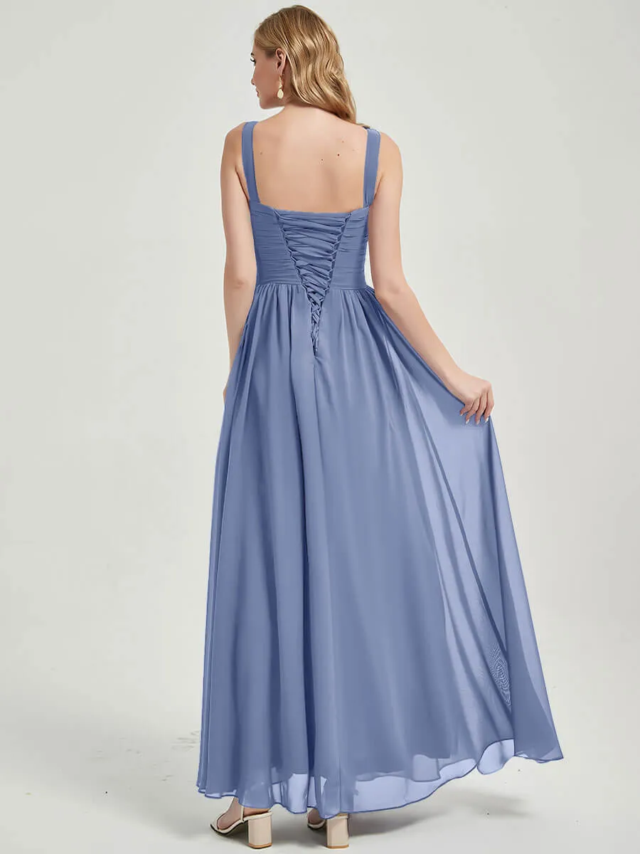 Slate Blue Strapless Sweetheart  Chiffon Maternity Bridesmaid Dress