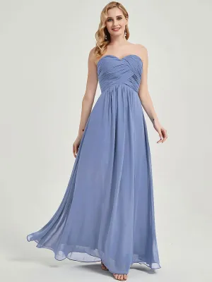 Slate Blue Strapless Sweetheart  Chiffon Maternity Bridesmaid Dress