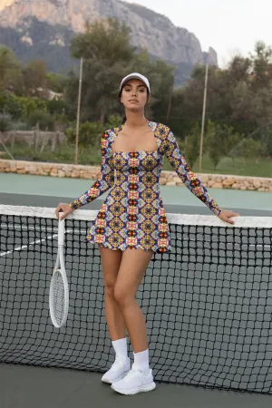 Solar Bloom Long Sleeve Tennis Dress – Activewear for Tennis, Pickleball & Court Sports