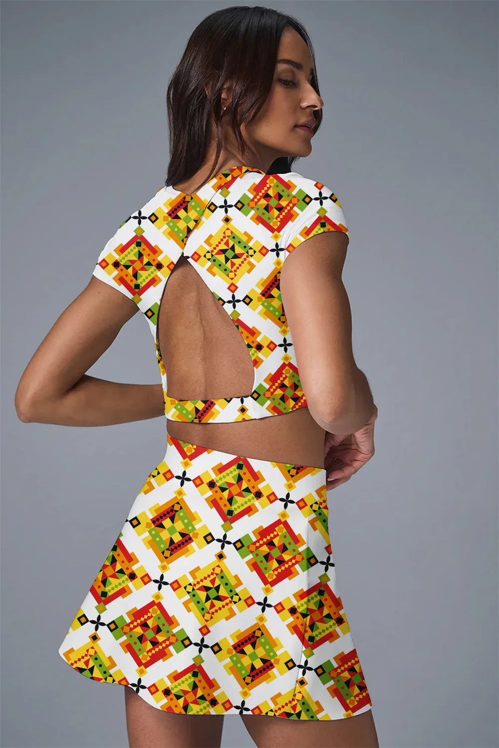 Solar Flare Active Set – 2-Piece Sports Crop Top & Skirt with Shorts | Tennis, Pickleball, Yoga