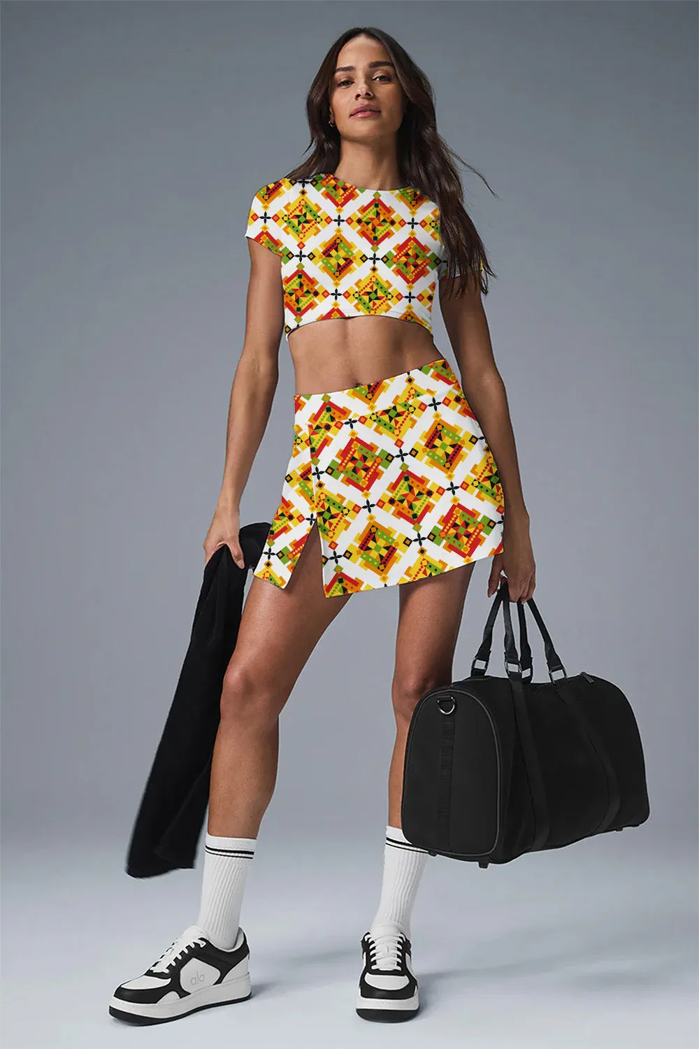 Solar Flare Active Set – 2-Piece Sports Crop Top & Skirt with Shorts | Tennis, Pickleball, Yoga
