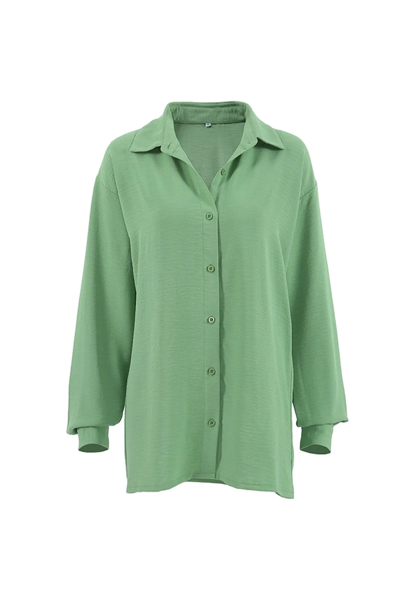Solid Color Lapel Long Sleeve Button-Up Blouse