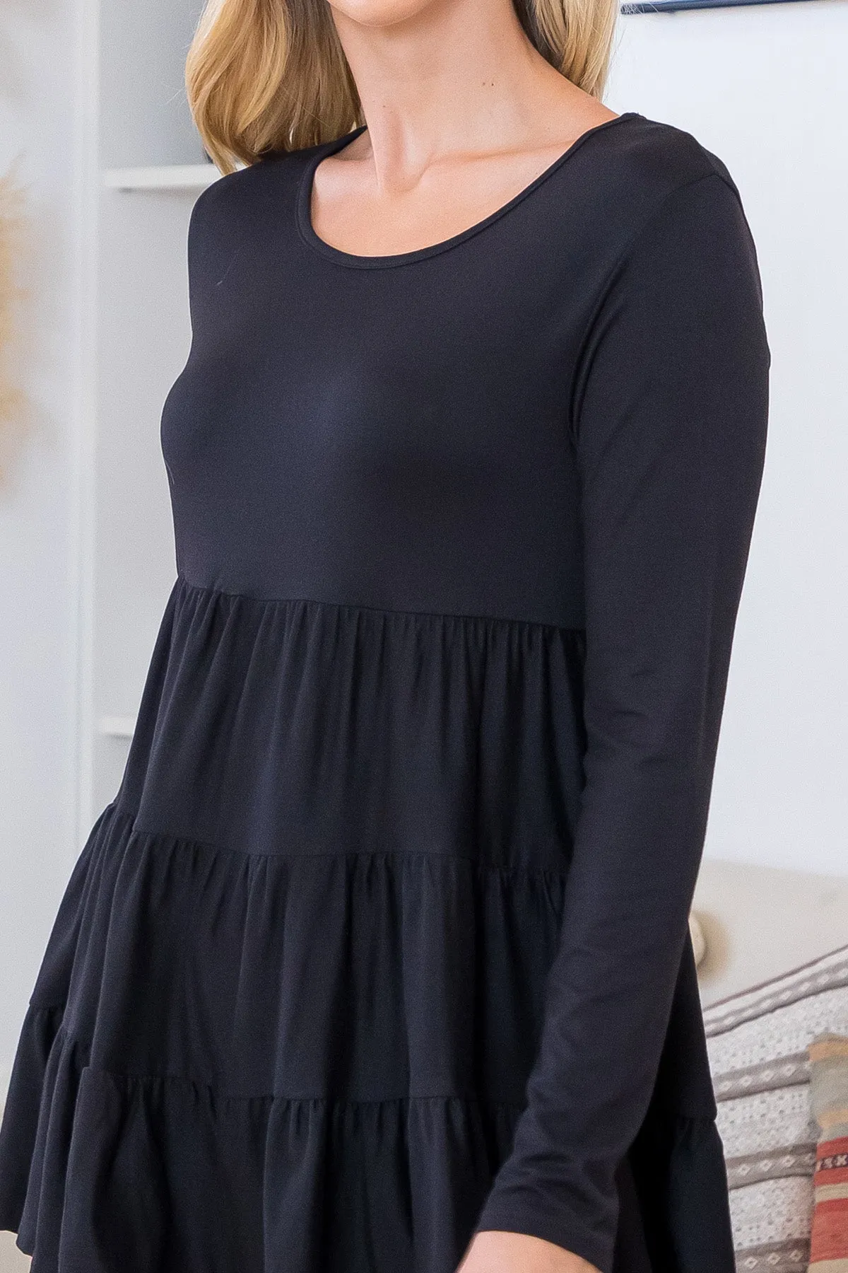 Solid Long Sleeve Tiered Top