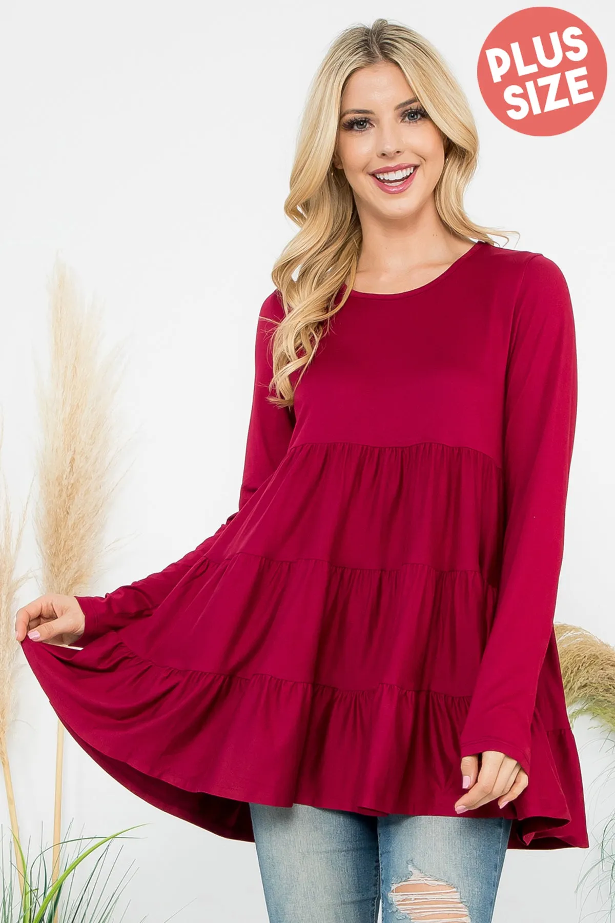 Solid Long Sleeve Tiered Top