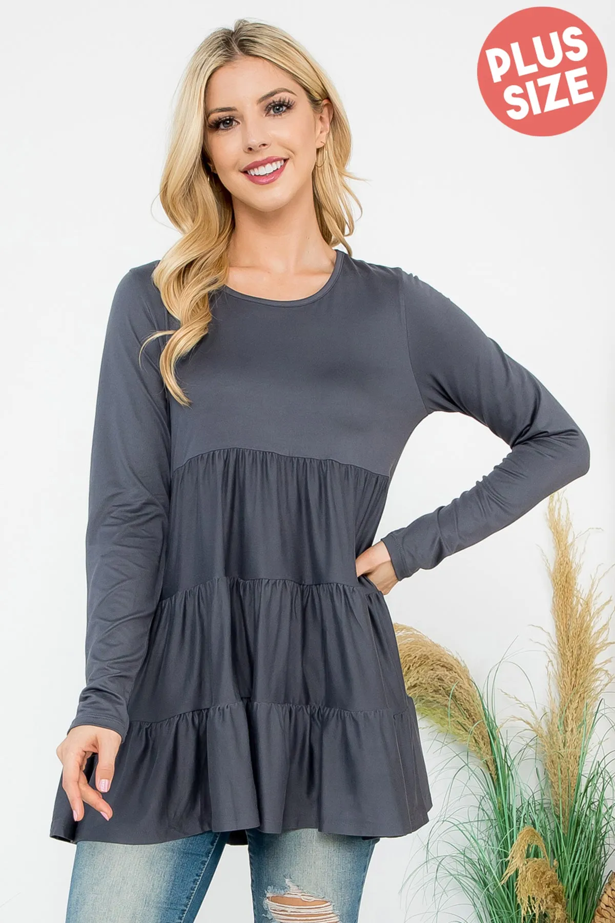 Solid Long Sleeve Tiered Top