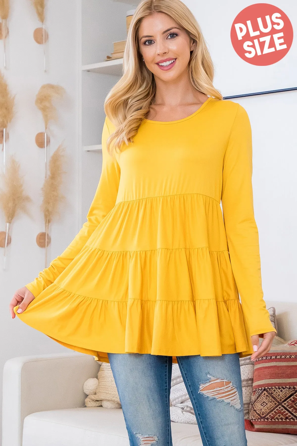 Solid Long Sleeve Tiered Top
