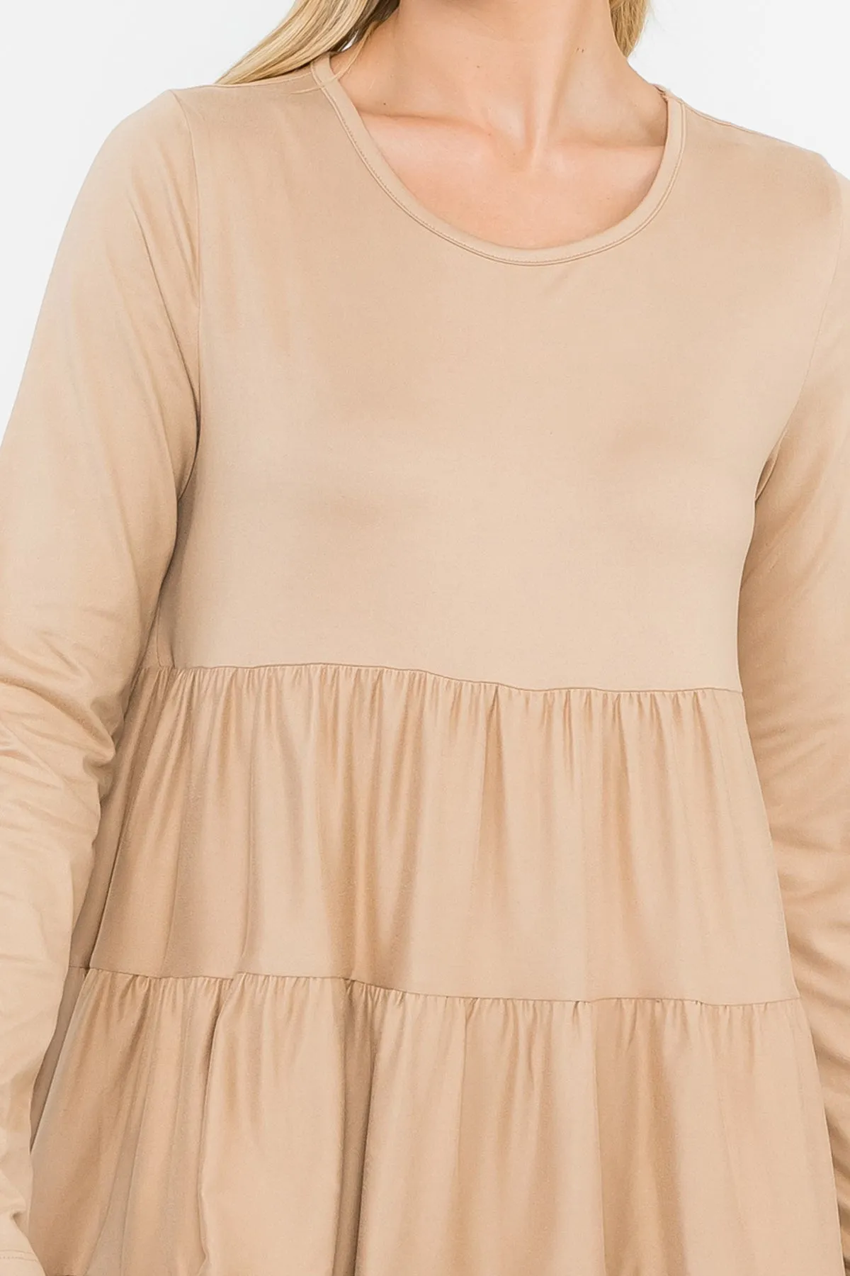 Solid Long Sleeve Tiered Top