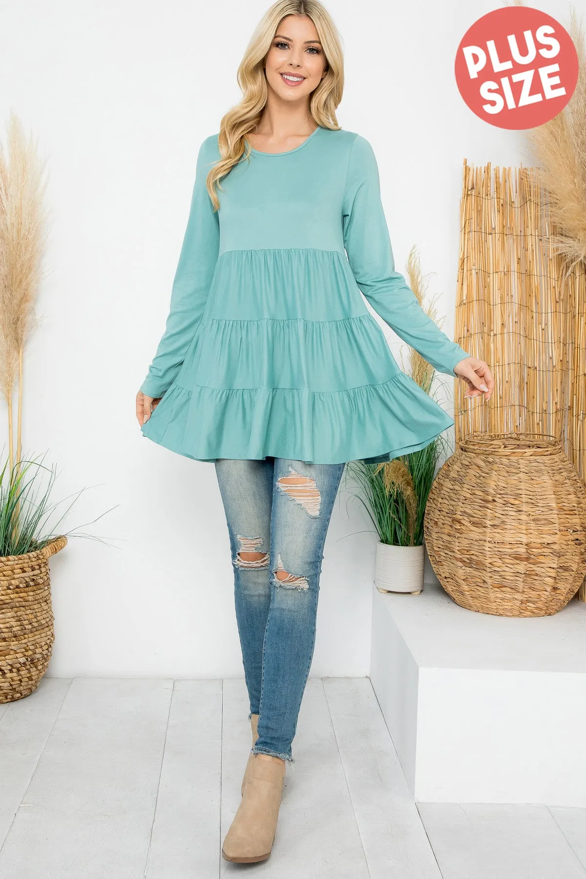 Solid Long Sleeve Tiered Top