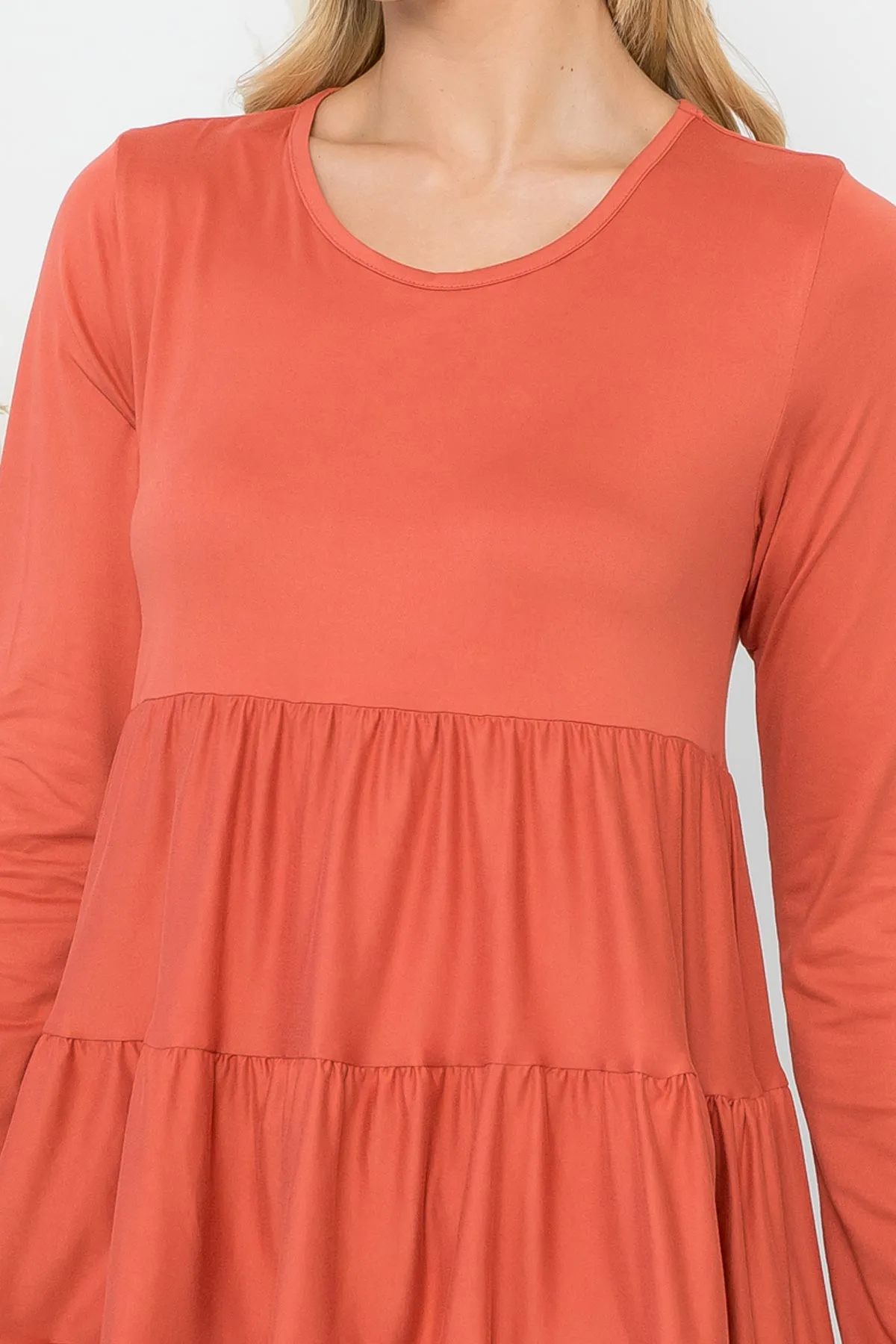 Solid Long Sleeve Tiered Top