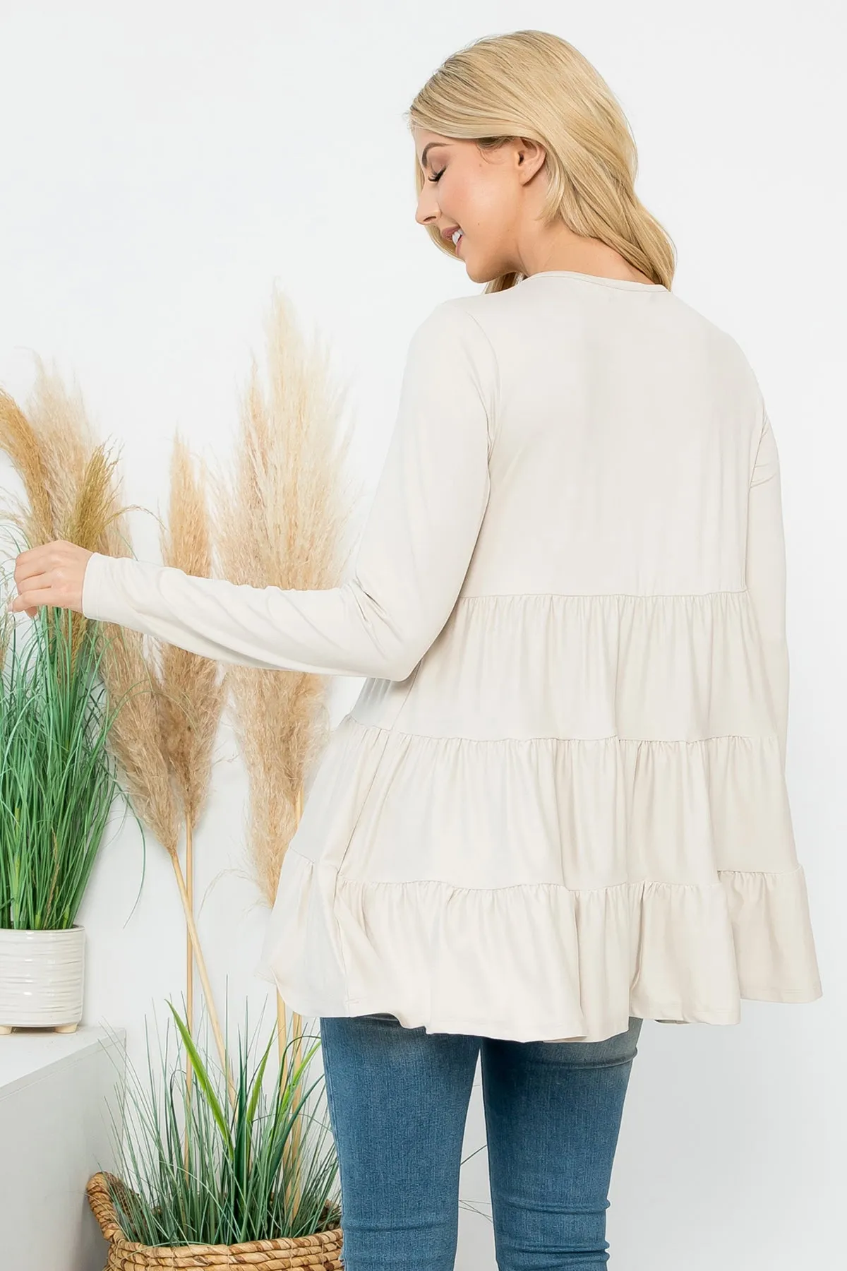 Solid Long Sleeve Tiered Top