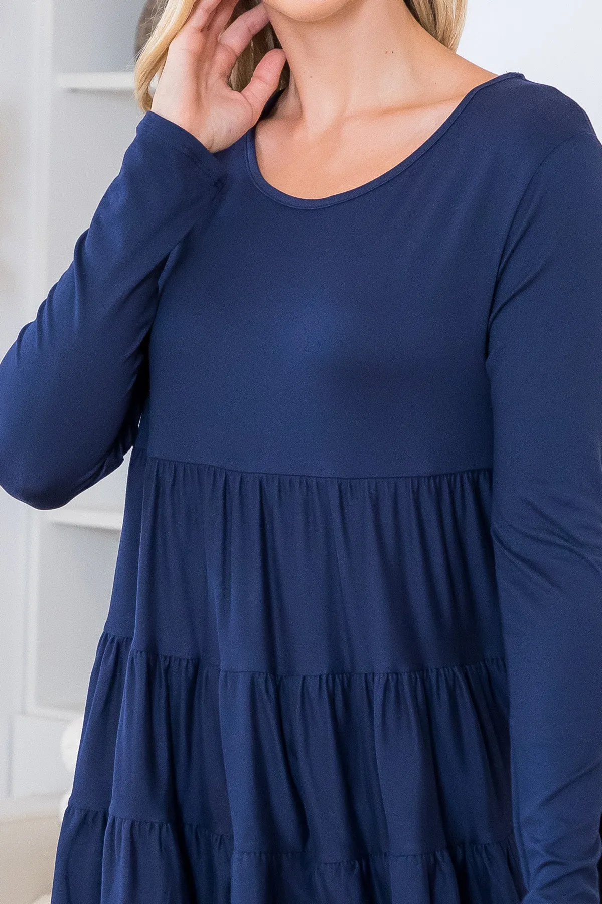 Solid Long Sleeve Tiered Top