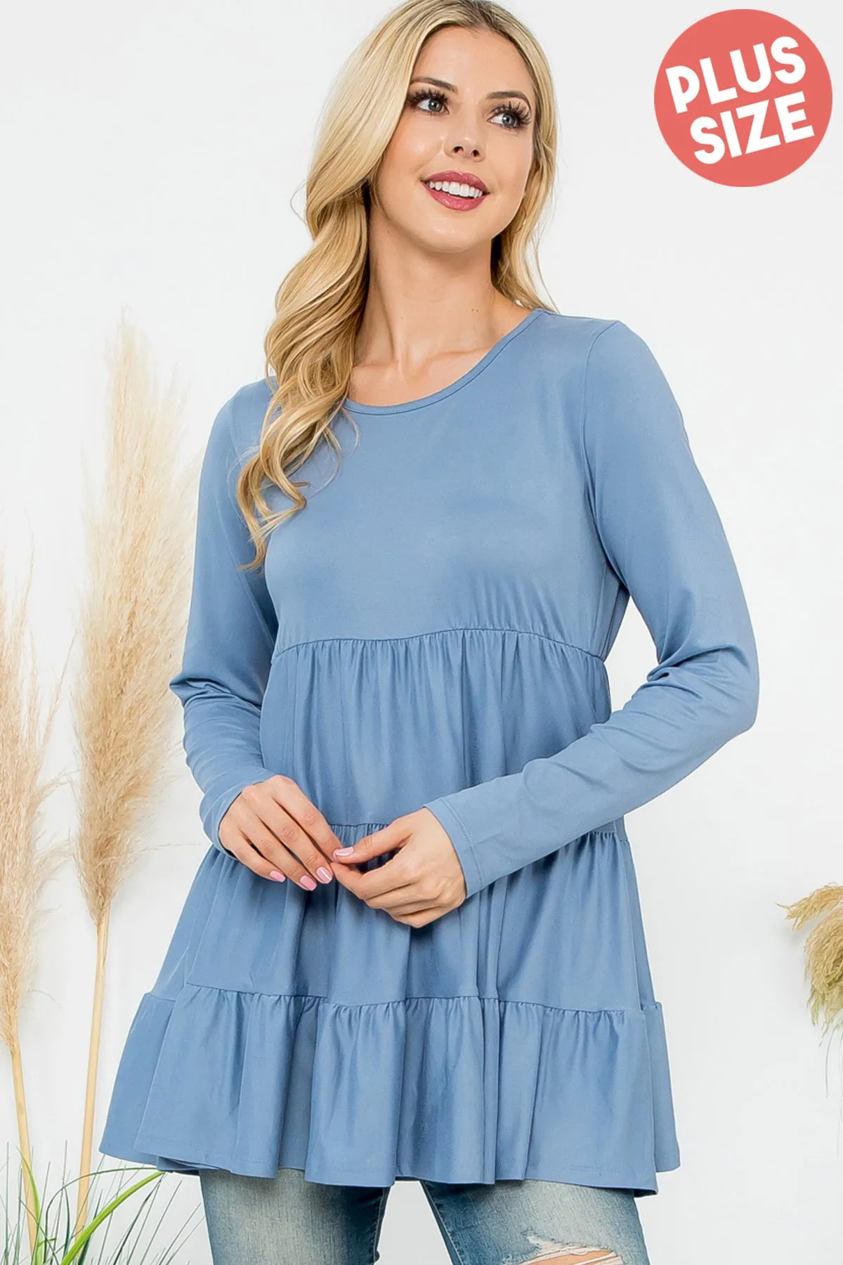 Solid Long Sleeve Tiered Top