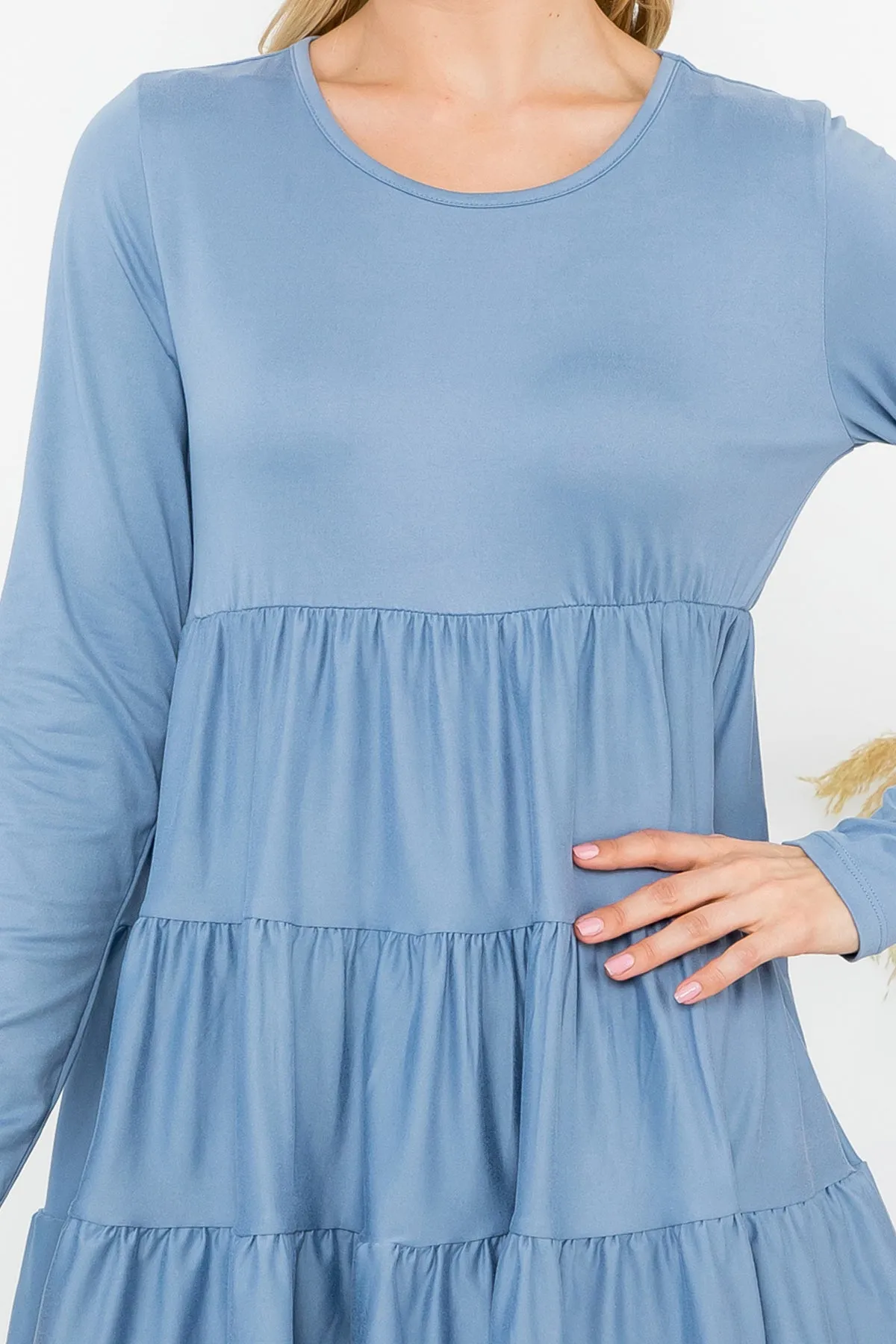 Solid Long Sleeve Tiered Top