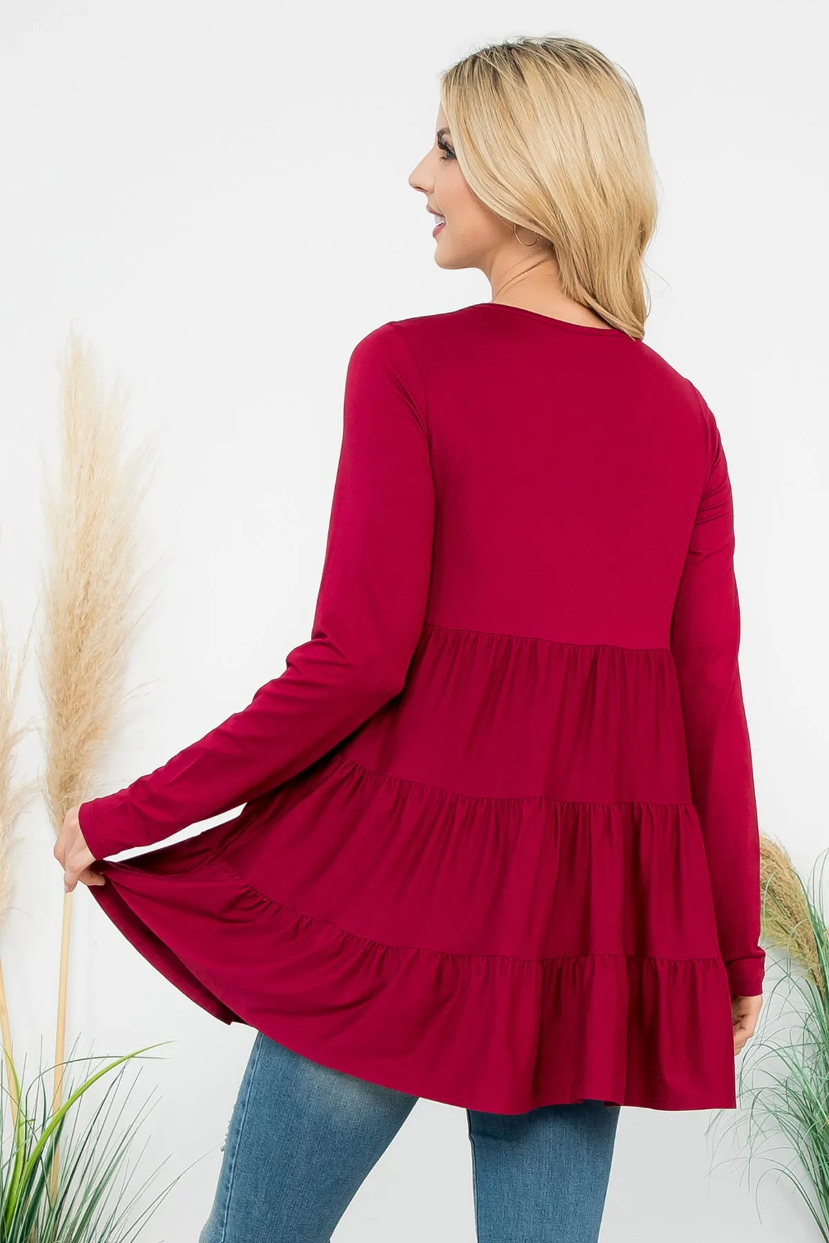 Solid Long Sleeve Tiered Top