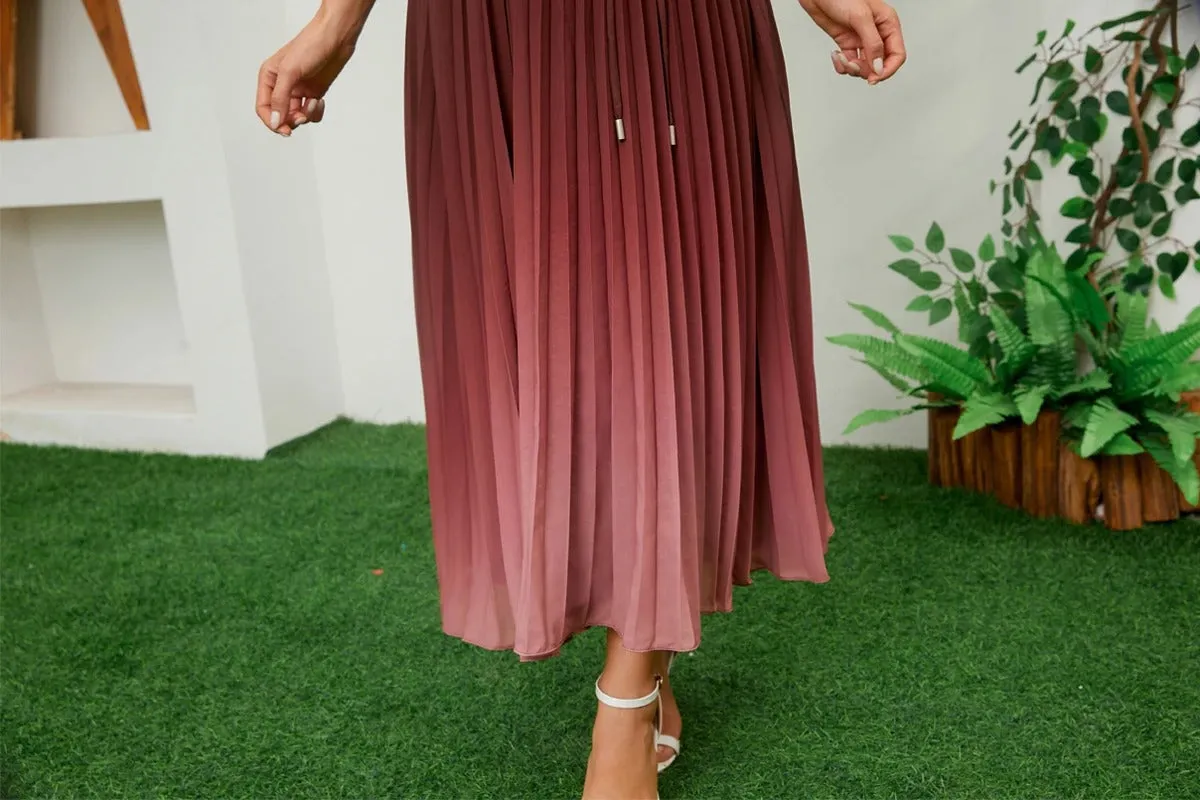 Solid Pleated Printed Casual Dress