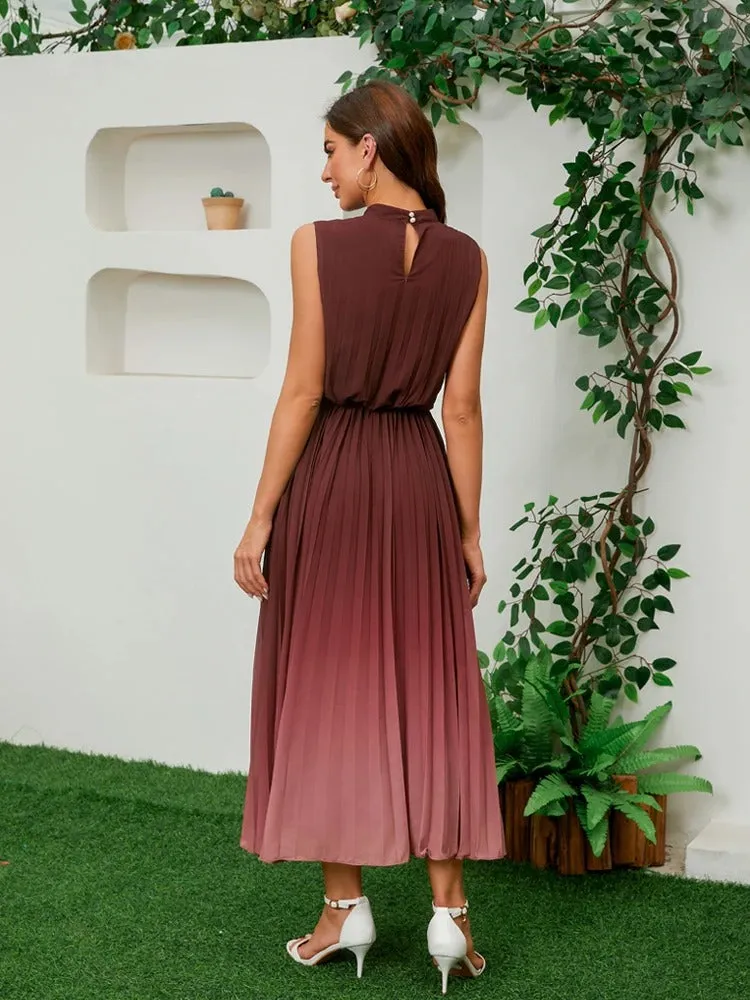 Solid Pleated Printed Casual Dress