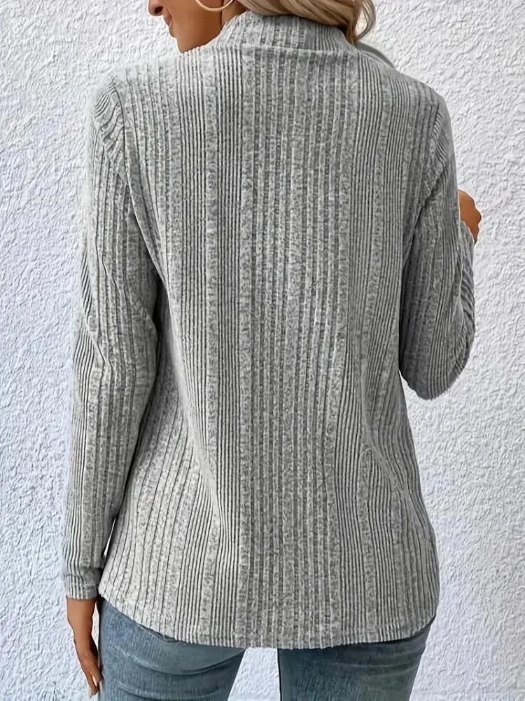 Solid Rib Knit Cardigan, Casual Open Front Long Sleeve Sweater Long Sleeve Cardigan Tops