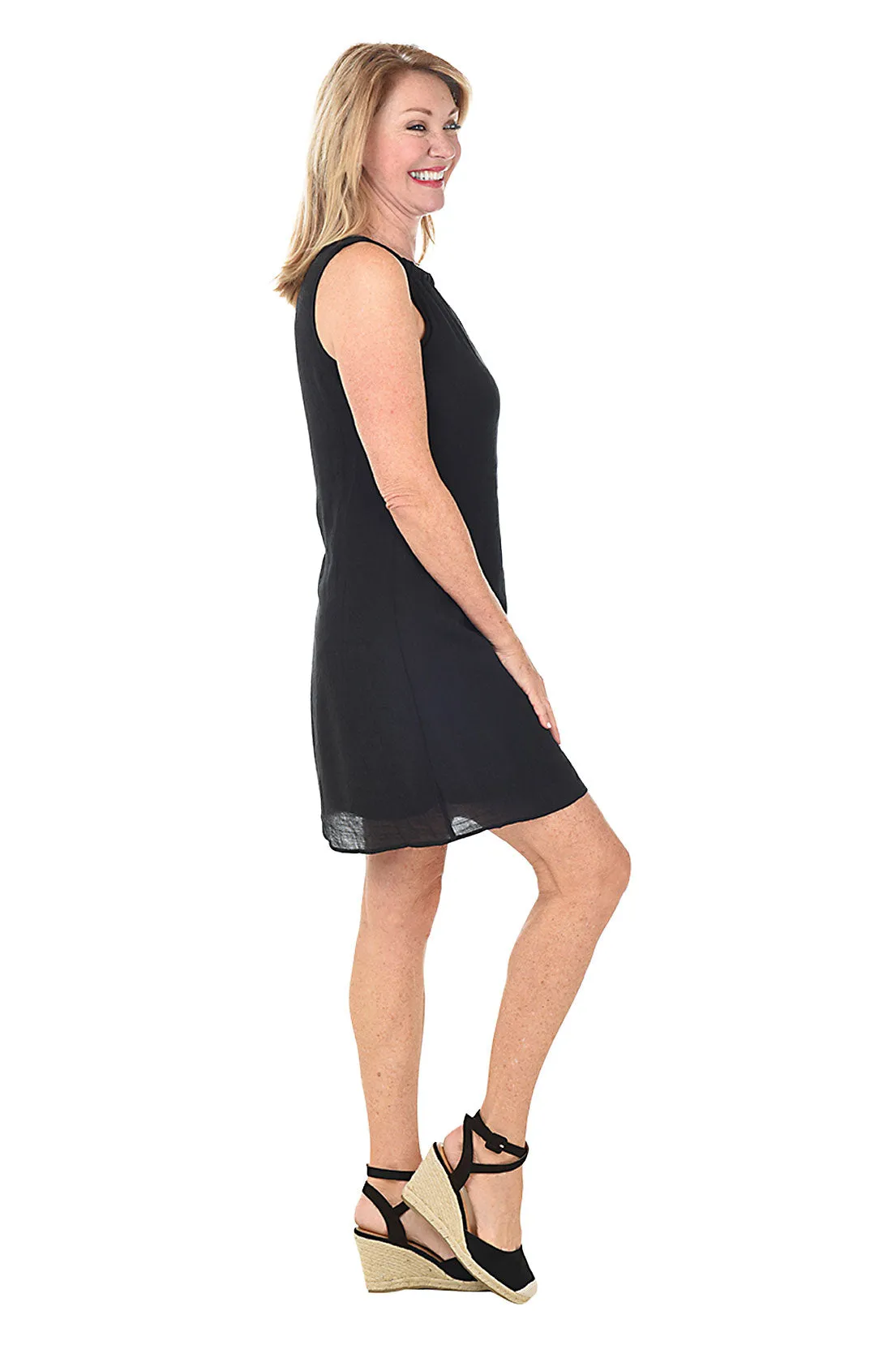 Solid Sleeveless A-Line Crinkle Dress