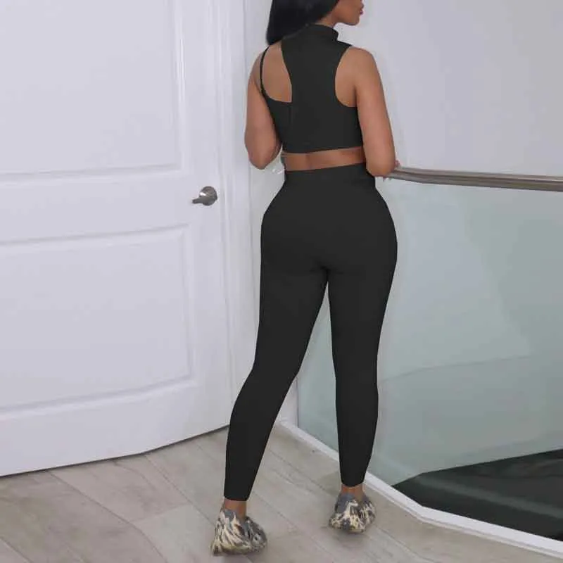 Solid Sleeveless Cut Out Crop Top & Pants Set