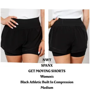 SPANX GET MOVING SHORTS Women's Black Athletic Built In Compression Medium‎