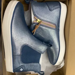 Sperry Blue Canvas Boots with Gold Zipper and White Sole